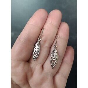 925 Sterling Silver Celtic Inspired Dangling Pierced Earrings Vintage, READ